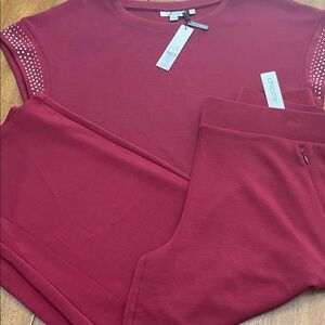 NWT Chicos Zenergy Red Sueded Scuba Top and Crop Pants Set Silky Soft Sz 1 8/10